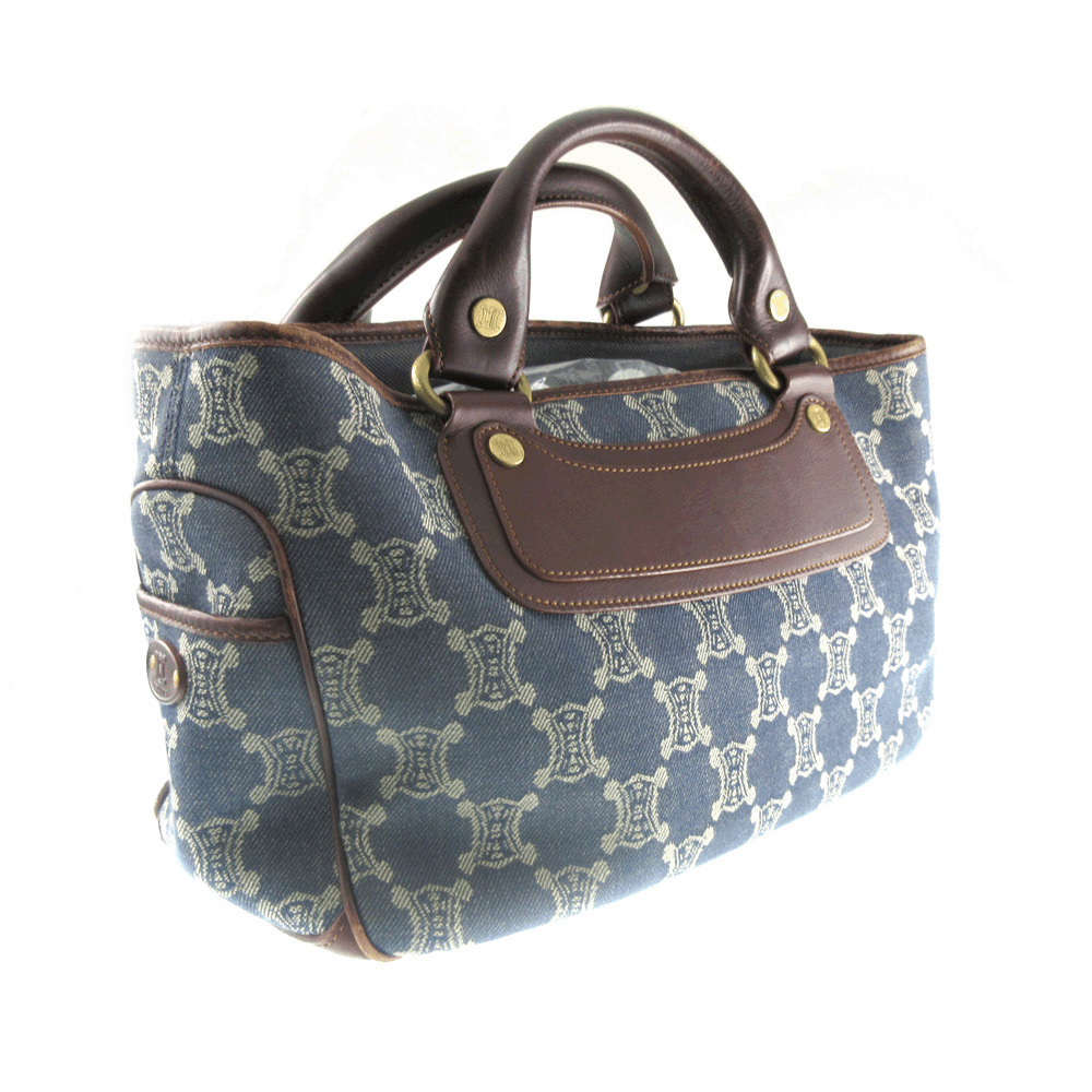 CELINE Boogie Bag Canvas Blue Brown Handbag - Picture 2 of 8